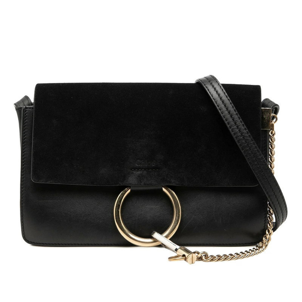 Chloe Faye Crossbody Shoulder Bag Leather Suede Black